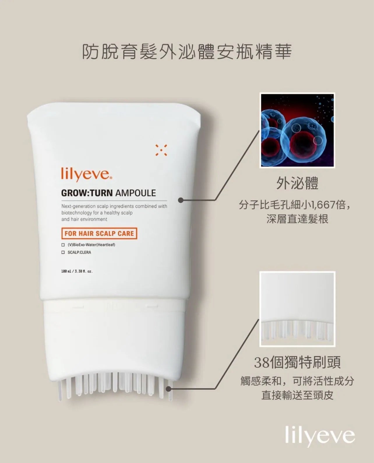 韓國最新黑科技🔥Lilyeve GROW:TURN 防脫育髮外泌體頭皮精華✨| 自帶刷頭☁️
