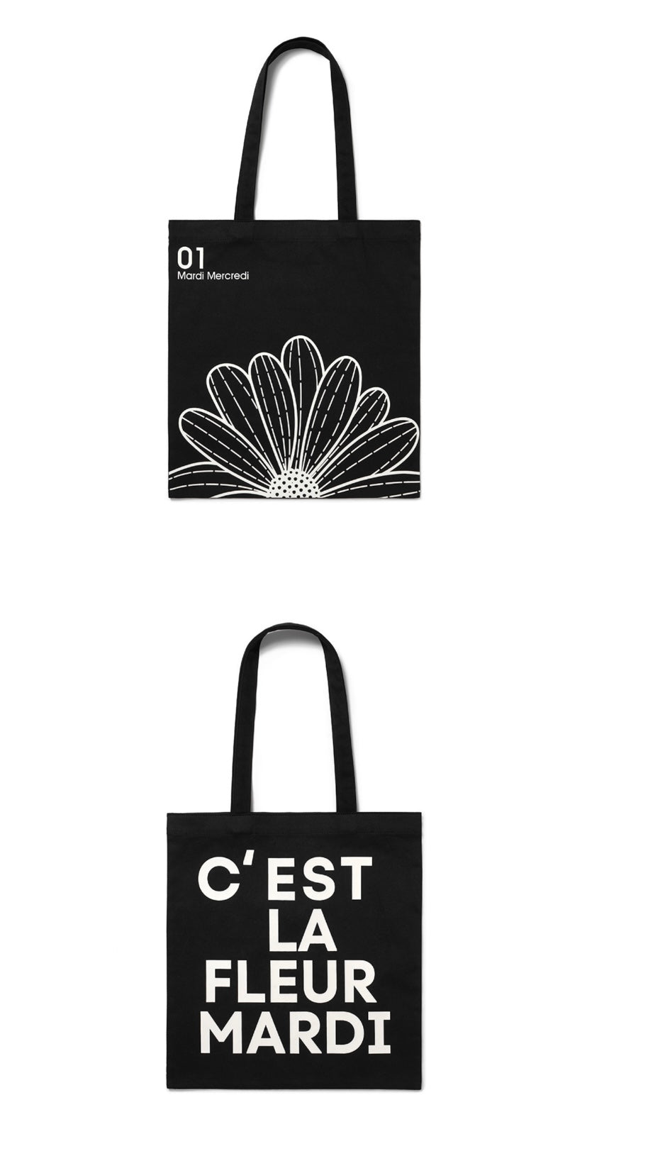 MARDI MERCREDI CANVAS BAG FLOWER BLACK WHITE