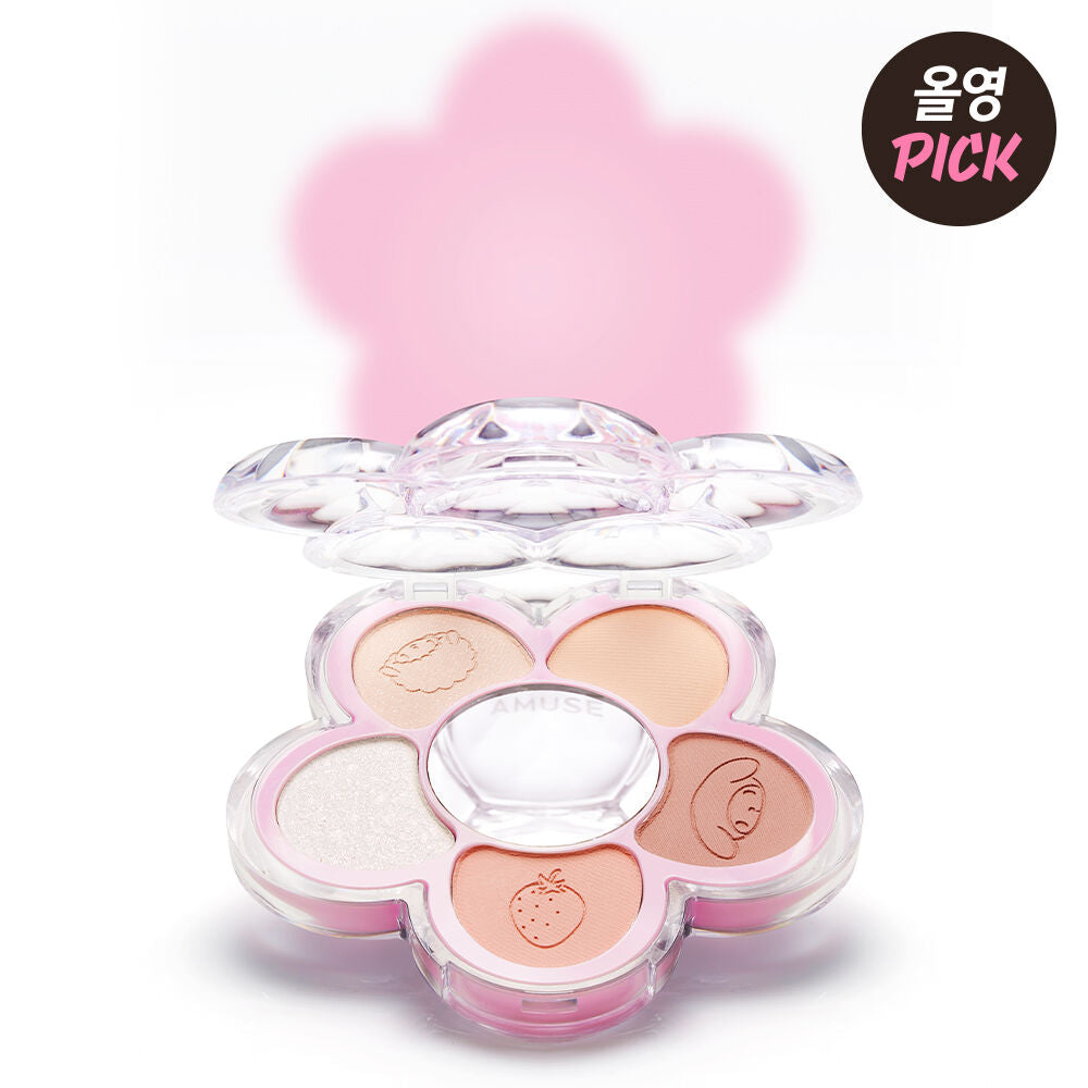 送匙扣+ 角色貼紙 ✨員瑛代言🤍Amuse x Sanrio 3D 小雛菊五色眼影盤🌸| Amuse Flora Eye Palette