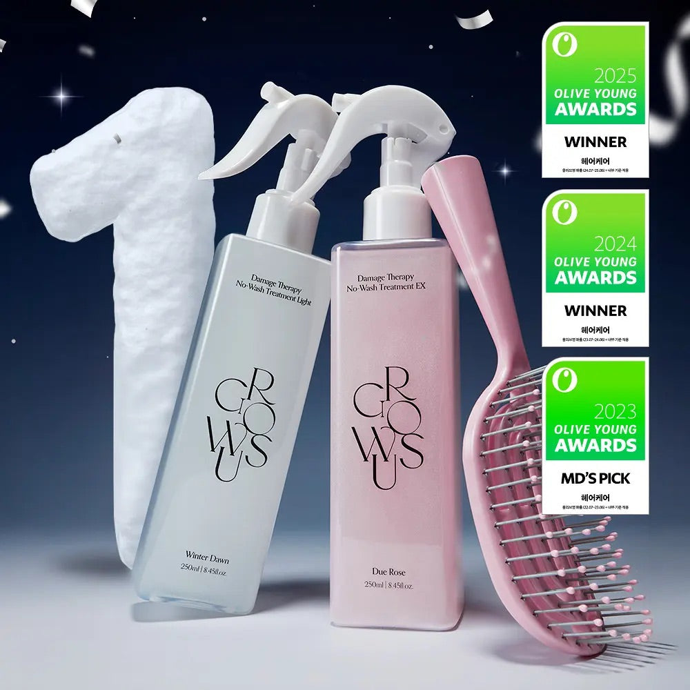 送造型梳✨Growus粉紅雙重修護免沖洗護髮噴霧1+1套裝💖| Growus Damage Therapy No-Wash Treatment 🙆🏼‍♀️