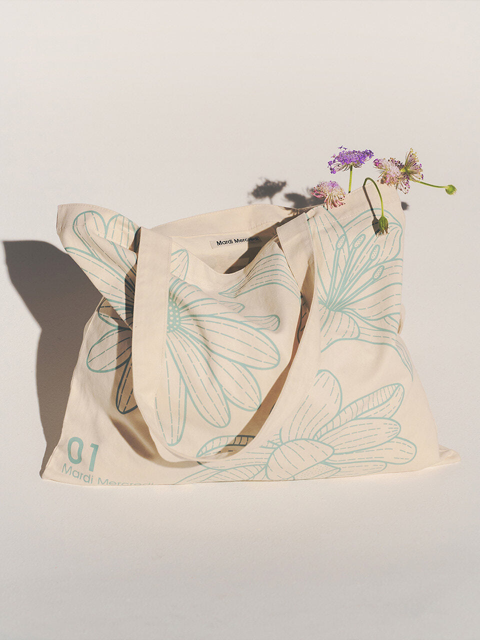 MARDI MERCREDI CANVAS BAG TRIPLE FLOWER CREAM GREEN