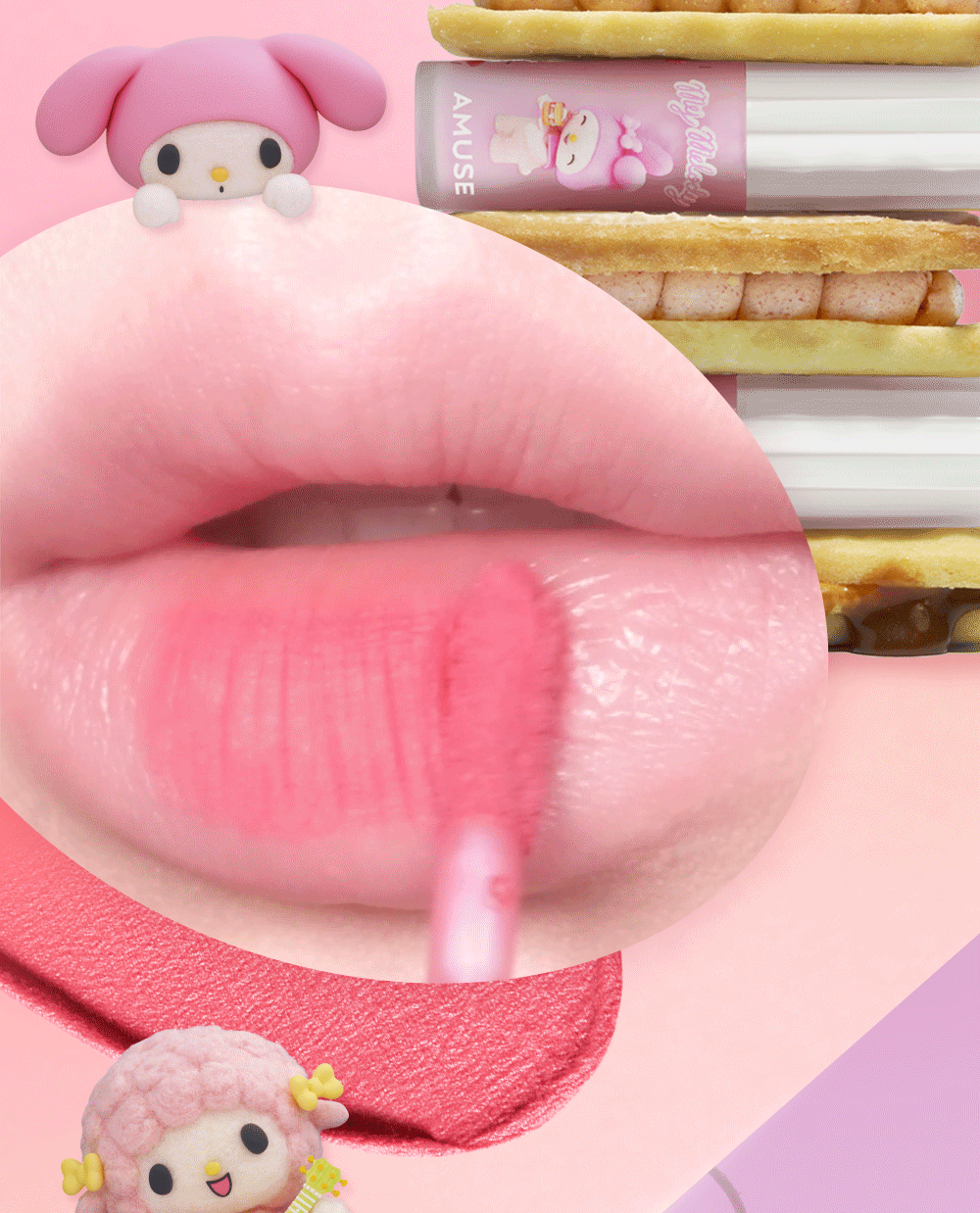 送匙扣+角色貼紙✨ AMUSE x My Melody & Kuromi POWDER VELVET TINT 絲絨柔霧唇釉🌸