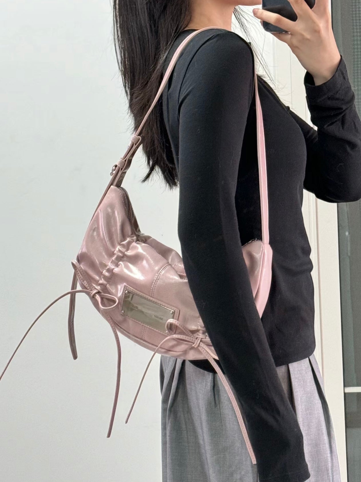 Matin Kim HALF SHIRRING RIBBON ROUND BAG🎀