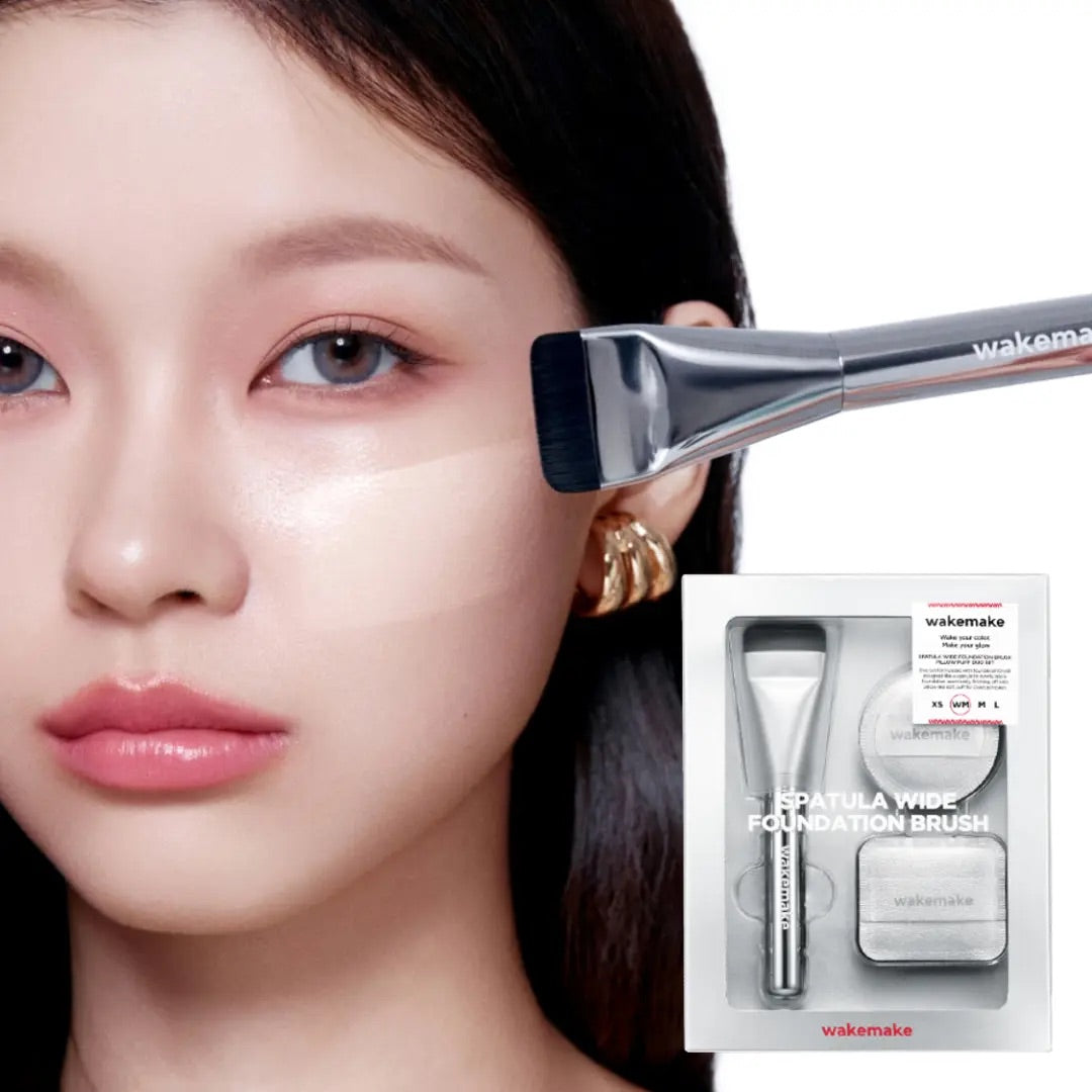 送粉撲*2韓國熱銷美妝工具、打造無瑕奶油肌|WAKEMAKE寬頭刮刀式粉底刷✨