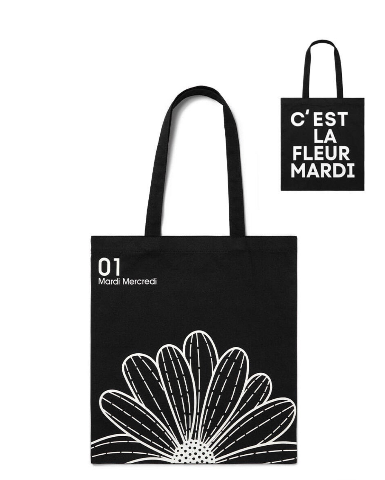 MARDI MERCREDI CANVAS BAG FLOWER BLACK WHITE