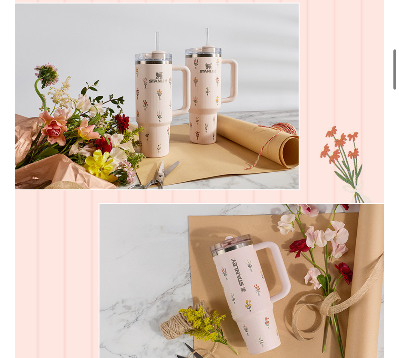 Stanley 玫瑰粉晶真空不鏽鋼保溫保冷杯🌸Quencher H2.0 Flower Bouquet 柔霧花叢系列 887ml