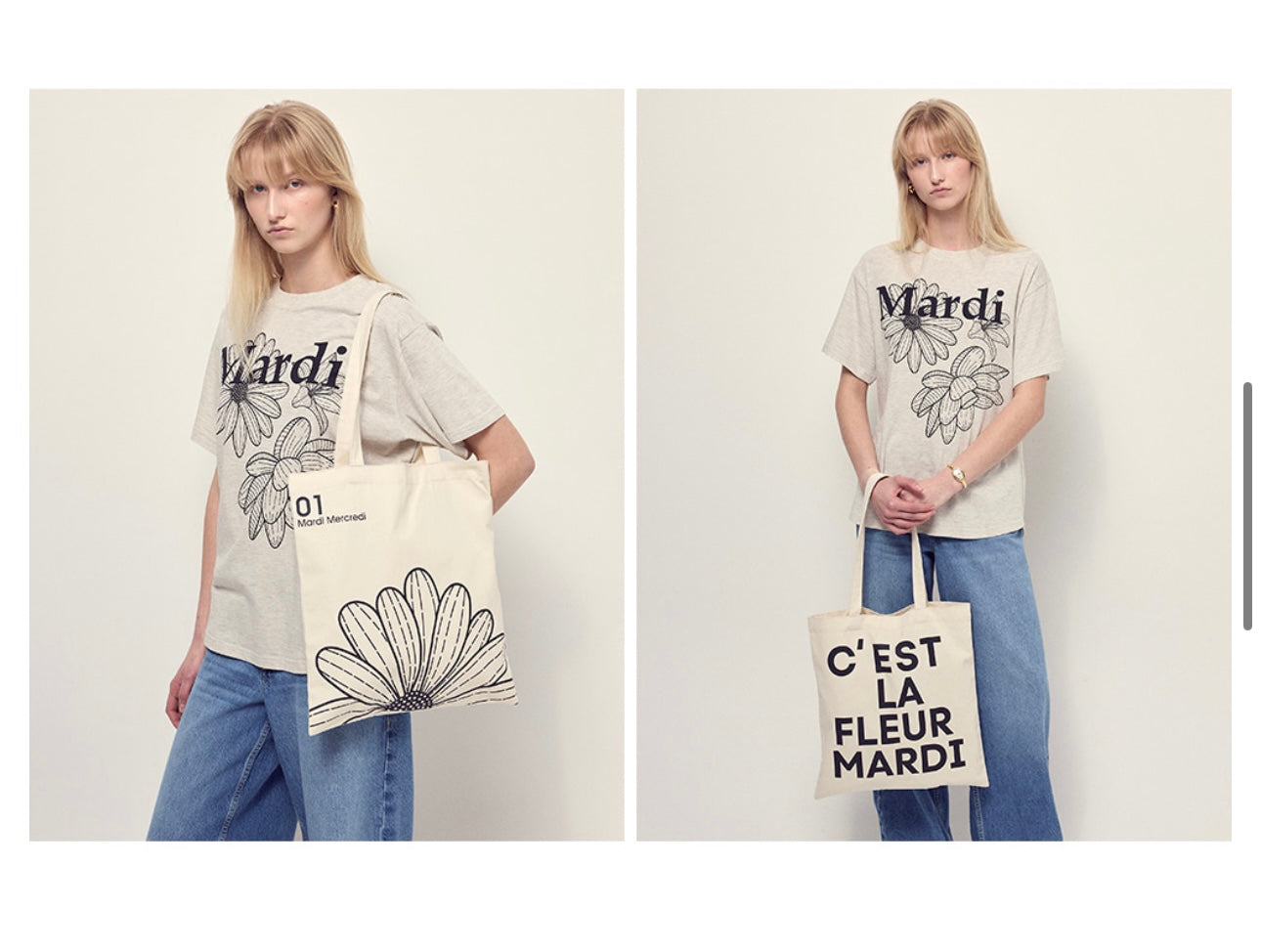 MARDI MERCREDI CANVAS BAG FLOWER BLACK WHITE