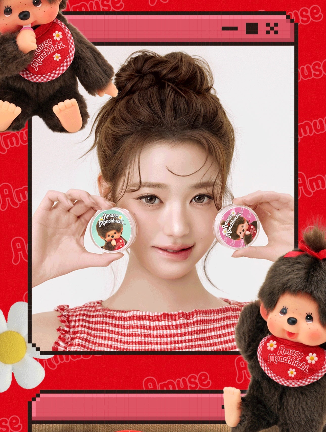 迷你氣墊 + 迷你唇釉 + 聯名髮夾套裝組合！🧸【AMUSE x Monchhichi】聯名限定迷你扭蛋快手彩妝3件組| 把超萌蒙奇奇裝進化妝包 ✨
