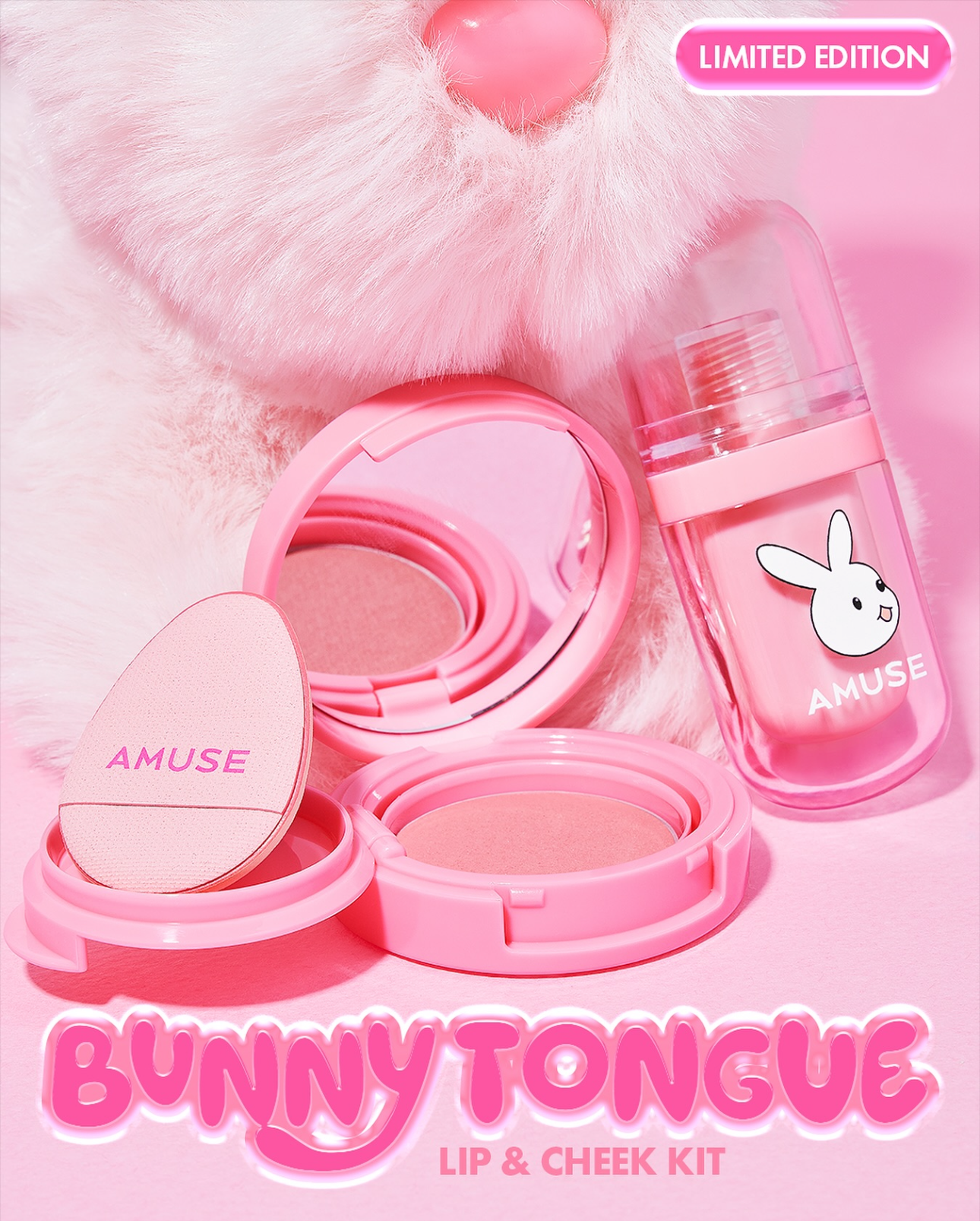 Amuse 限定粉嫩兔兔唇釉+胭脂限量版 | Amuse Bunny Tongue Lip & Cheep Kit + Lip Brush Set Limited Edition💖🐰