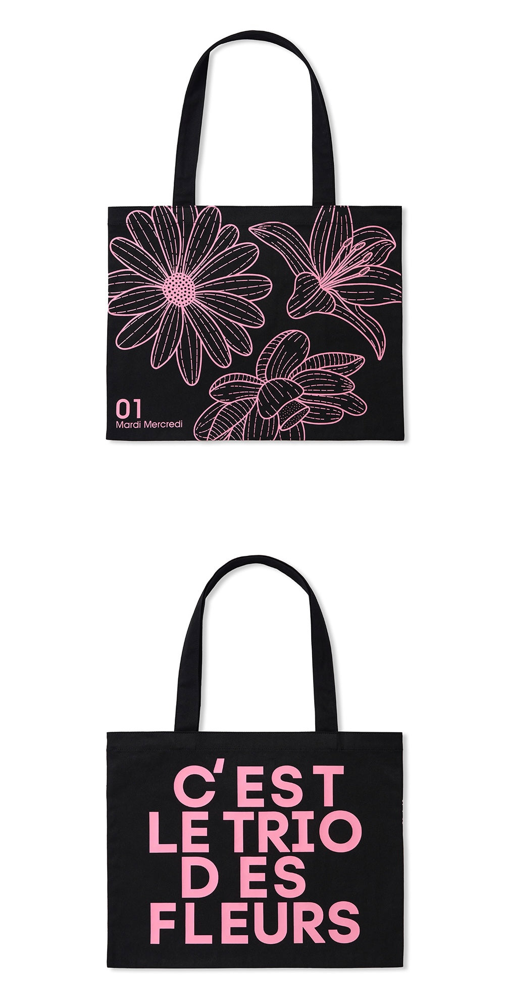 MARDI MERCREDI CANVAS BAG TRIPLE FLOWER BLACK PINK