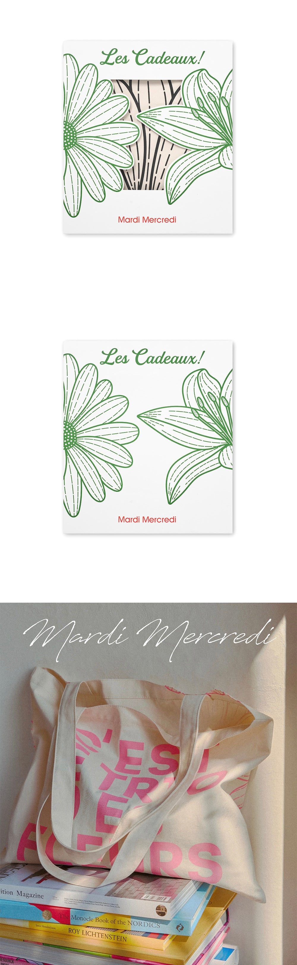 MARDI MERCREDI CANVAS BAG TRIPLE FLOWER CREAM LIGHTPINK