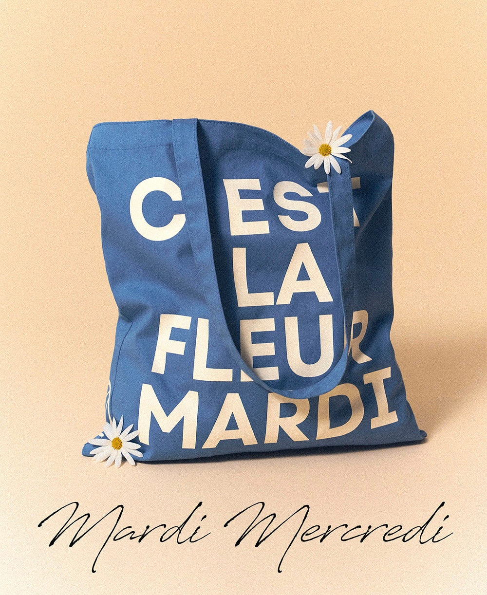 MARDI MERCREDI MARDI MERCREDI CANVAS BAG FLOWER BLUE WHITE