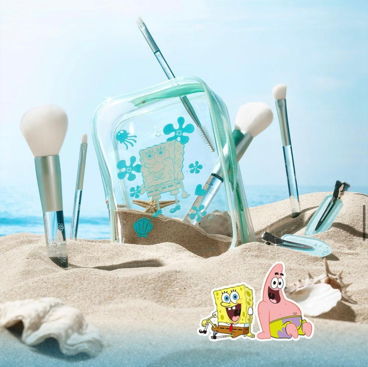 Studio17 x 海綿寶寶 全面化妝掃+收納袋限定版套裝 Portable Makeup Brush Set✨
