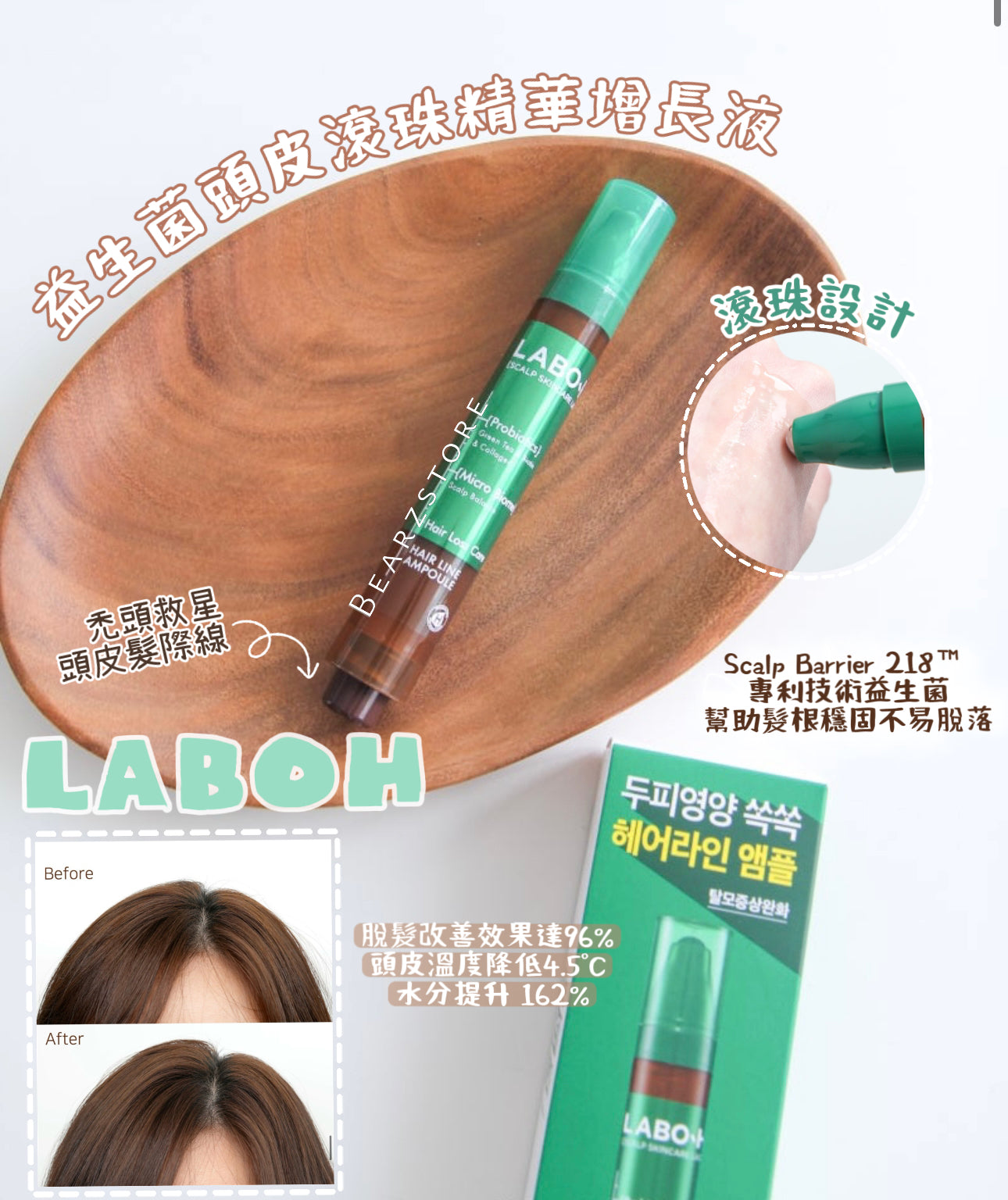 送MNH 黑貓小包/50ml洗頭水✨禿頭救星頭皮髮際線💚|  LABO H益生菌頭皮滾珠精華增長液| LABOH HAIR LINE AMPOULE✨