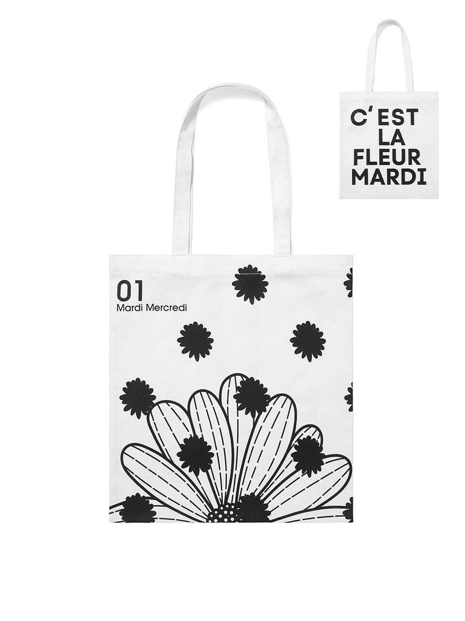 MARDI MERCREDI CANVAS BAG FLOWER DOTS WHITE BLACK