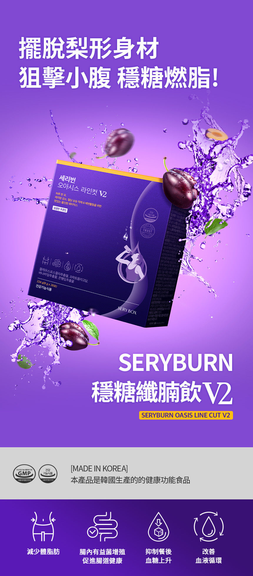 🌟 【大肚腩逆襲神器】SERYBURN 穩糖纖腩飲 V2 瞬效爆脂小紫飲💜 | 減少體脂及食慾 促進脂肪燃燒✨升級版減脂 x 降糖 x 清宿便配方✨