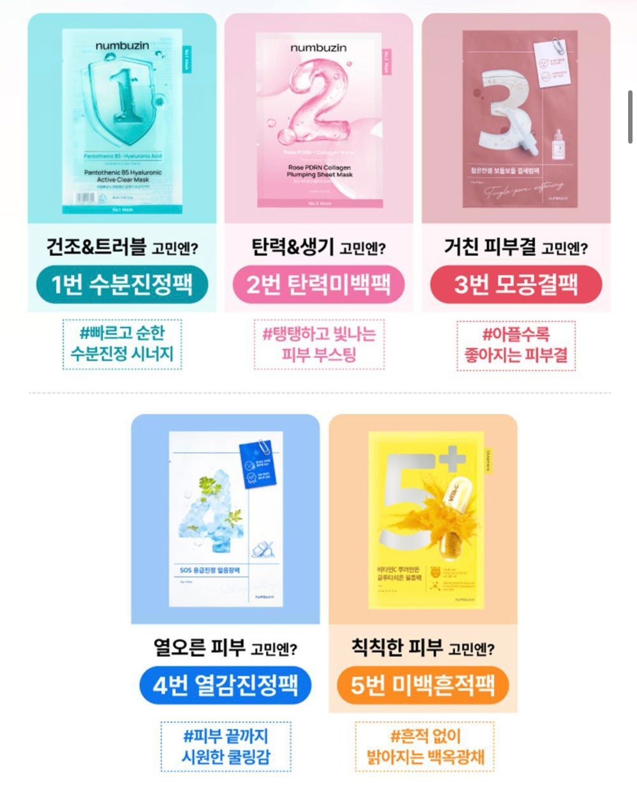 Numbuzin數字面膜系列⭐️ 共5款